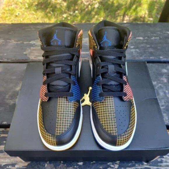Nike Air Jordan 1 Mid MMD Multi-Color Grid Sneakers - Size 6 Youth Shoes - Picture 2 of 9